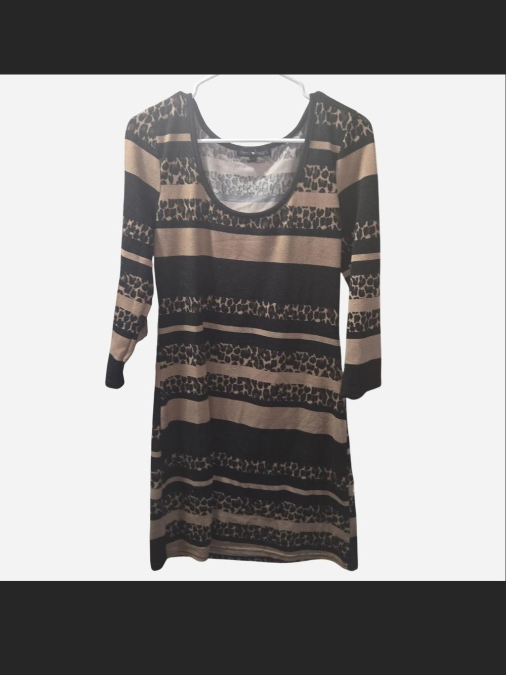 Derek Heart Black and Tan Striped Animal Print Mini Dress